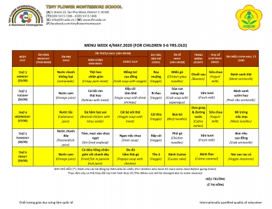 Daily Menu - Week 4/ May 2020 (For 3-6 children)